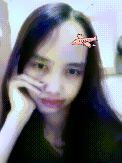 a pixelated image of a girl with a plane on her forehead