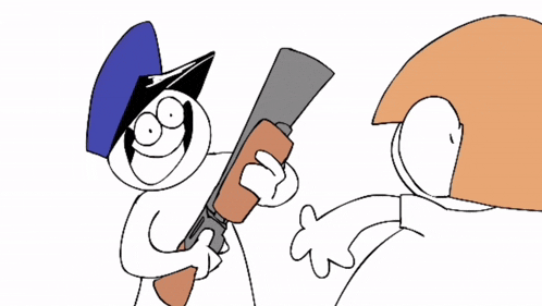 a cartoon character with a blue hat is holding a megaphone with a yellow light coming out of it
