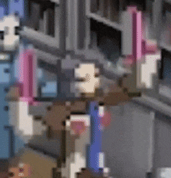 a pixel art of a building with a pink light hanging from the top