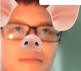 a man wearing glasses and a pig nose filter
