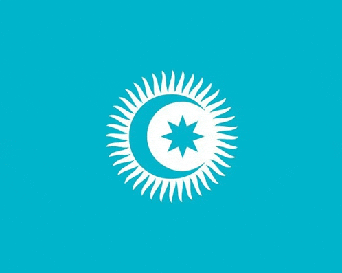 a blue flag with a crescent moon and a star in the center