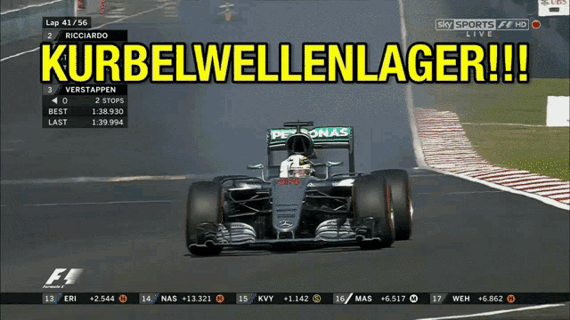 a race car is driving down a track with the words kurbelwellenlager written above it