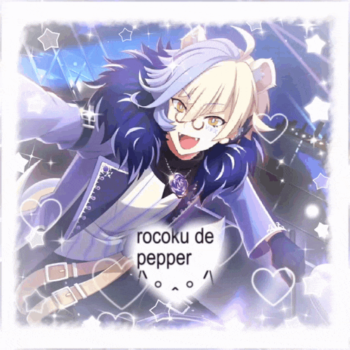 a picture of a cartoon character with a heart that says rocoku de pepper on it