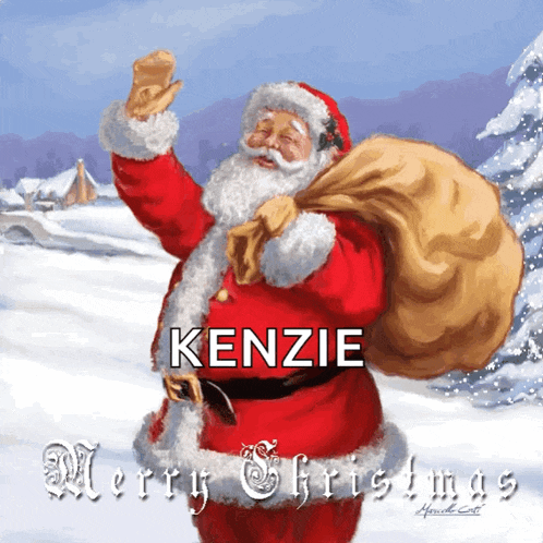a painting of santa claus with the name kenzie on it
