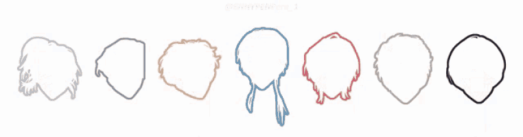 a drawing of a group of boys with different hairstyles