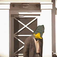 a man with a duck mask on his face