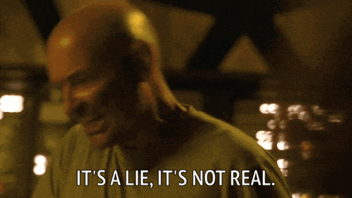 a man is screaming that it 's a lie and it 's not real