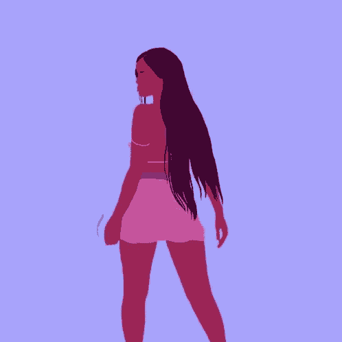 a woman in a pink dress is standing in front of a blue background