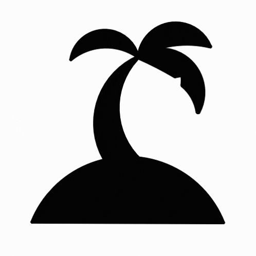 a black and white logo for stick land with a palm tree on a small island