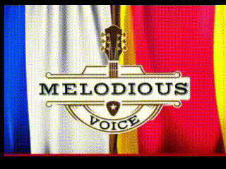 a logo for melodious voice with a guitar on top of it