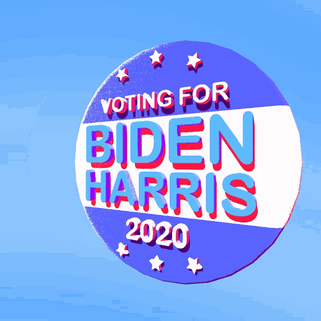 a sticker that says voting for biden harris on it