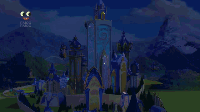 a cartoon of a castle with a smiley face and the words " паюс паюс " on the bottom