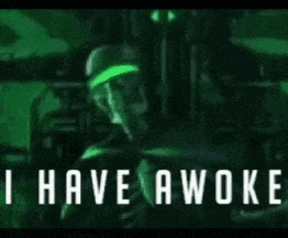 a green background with the words `` i have awoke '' in white letters