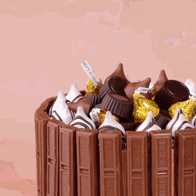 a cake made out of hershey 's kit kat bars
