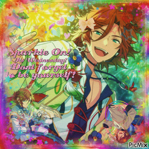 a picture of a boy with flowers in his hair and the words sparkle on wednesday don 't forget to be yourself