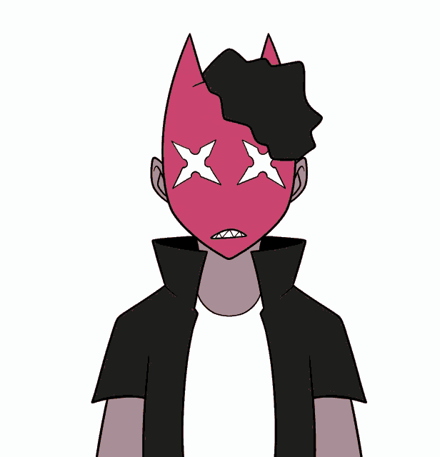 a cartoon character with a red mask on his face has a question mark above his head