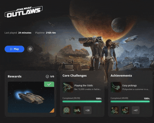 a screenshot of a game called star wars outlaws showing rewards and achievements