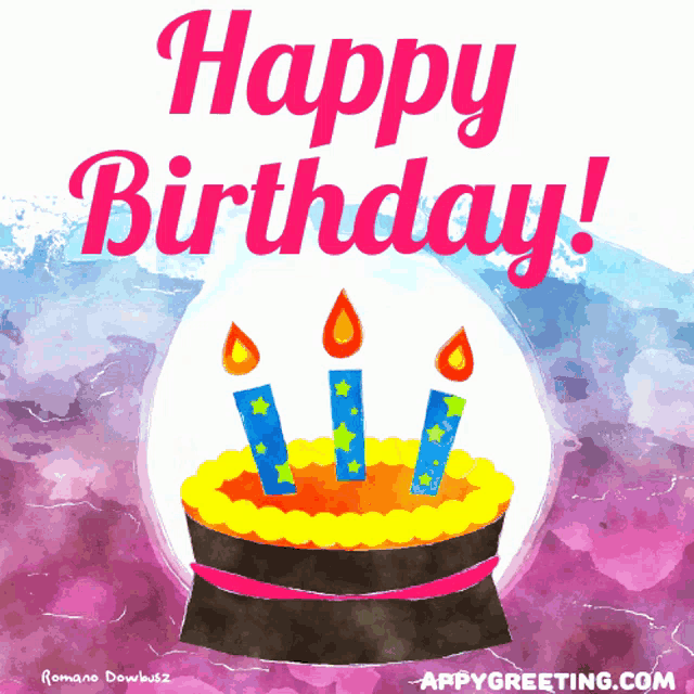 a happy birthday card with a cake and candles on it