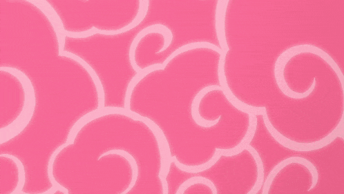 a cartoon character is surrounded by pink clouds and a swirl pattern
