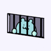 a cartoon of a bear behind bars in a prison cell .