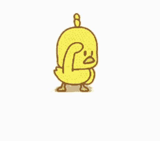 a yellow cartoon duck is standing on a white background and scratching its head .