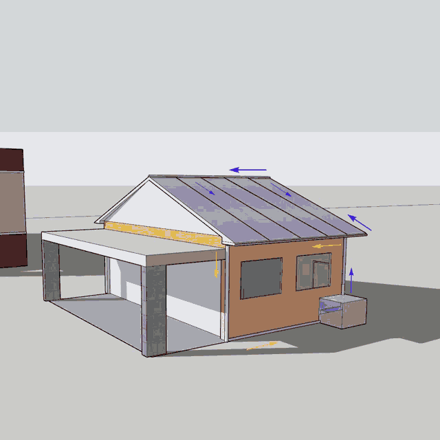 a 3d model of a house with arrows pointing to different places