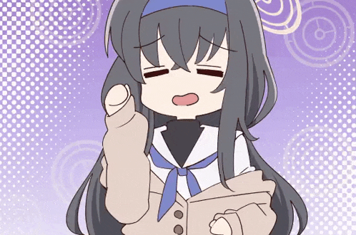 a cartoon drawing of a girl with long black hair and a blue tie