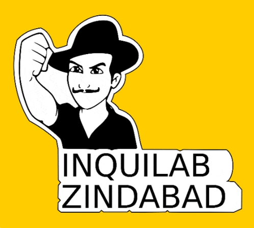 a black and white drawing of a man with the words inquilab zindabad