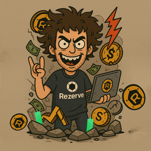 a cartoon of a man wearing a shirt with the word rezerve on it