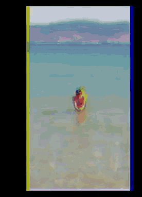 a pixelated image of a man standing in the ocean