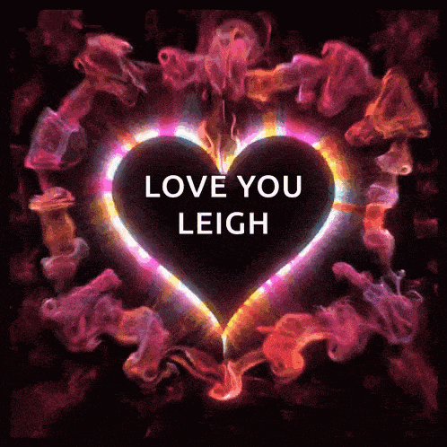 a colorful heart with the words love you leigh on it