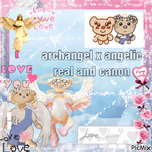 a collage of images with the words i love you archangel x angelic real and canon