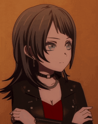 a girl with a choker and a leather jacket