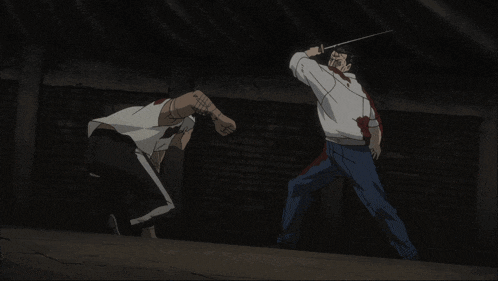 a cartoon of a man being struck by lightning while holding a sword