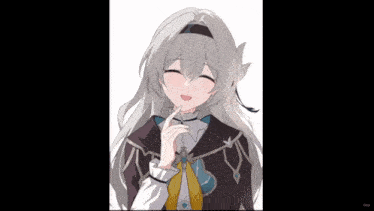 a drawing of a girl with gray hair and a yellow tie