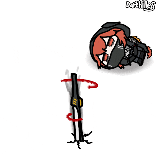 a drawing of a person with red hair and a sword with the word darchilles on the bottom