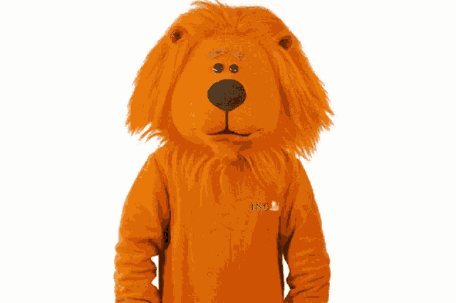 a lion mascot is wearing an orange ing sweater