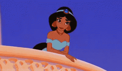 jasmine from aladdin is sitting on a balcony with her eyes closed and her hand on her chin .