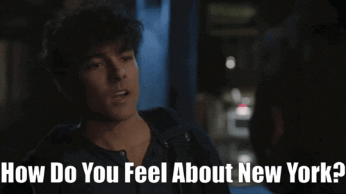 a man is talking to another man with the words how do you feel about new york