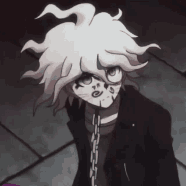 a cartoon character with a chain around his neck is wearing a black jacket .