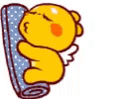 a cartoon teddy bear with wings is sleeping on a blue blanket .