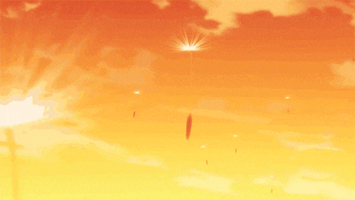 a sunset sky with a lot of clouds and leaves falling from the sky