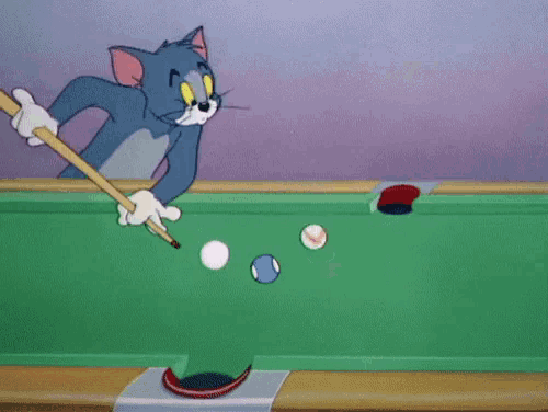 a cartoon character is playing pool with a cue stick