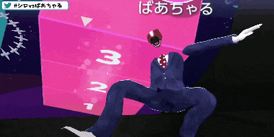 a cartoon of a man in a suit with the number 3 on a pink block