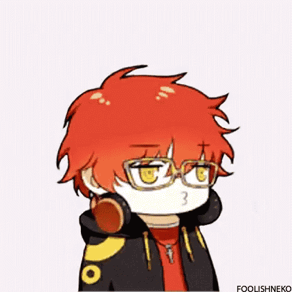 a cartoon character with red hair and glasses is wearing a hoodie and headphones .