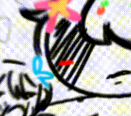a black and white drawing of a cartoon character with a flower on his head .