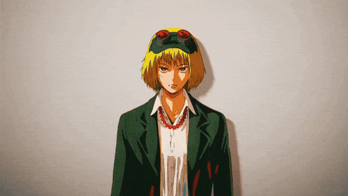 a cartoon character wearing a green jacket and a hat