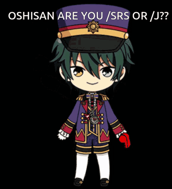 a cartoon of a boy with the words " oshisan are you / srs or / j " above him