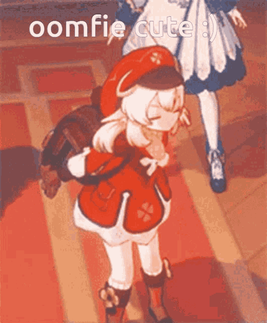 a cartoon of a girl with the words oomfie cute on the bottom