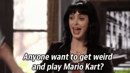 Anyone Wanna Get Weird And Play Mario Kart? - Krysten Ritter In Don'T Trust The B In Apt. 23 GIF - Krysten Ritter Dont Trust The B Weird GIFs